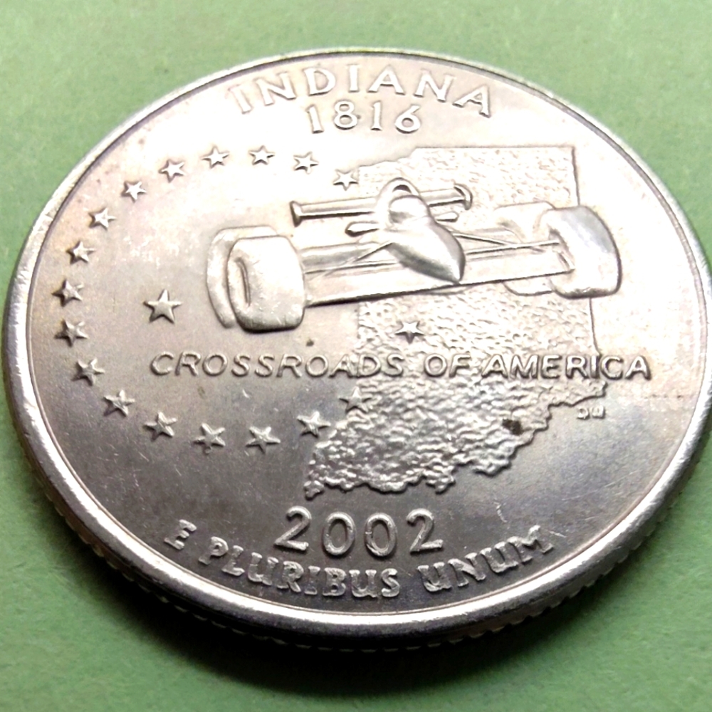 2002-P Uncirculated Indiana State Quarter From US Mint Roll. Item #5079